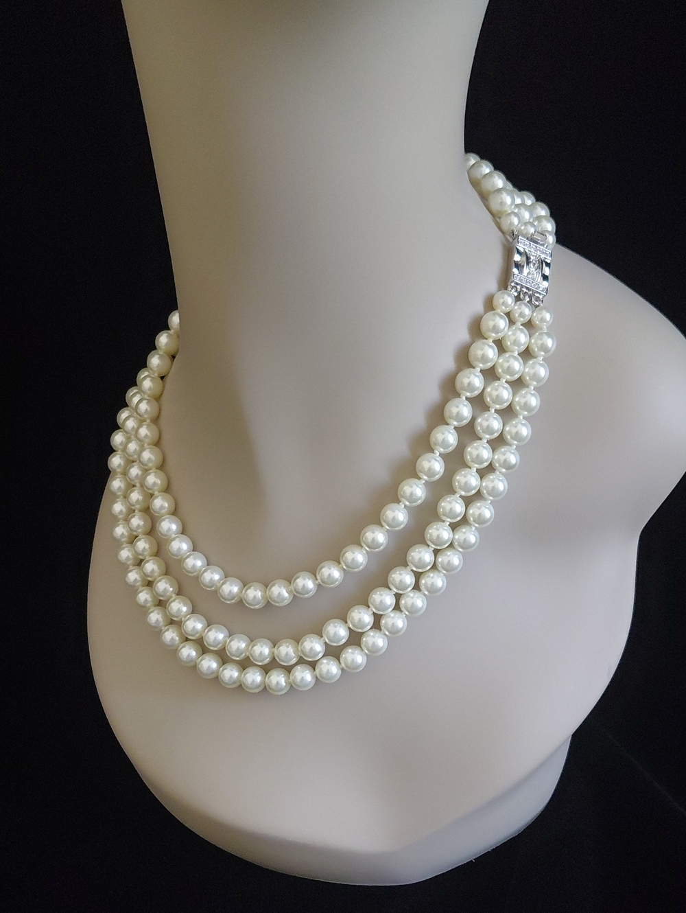 Vintage JBK Camrose & Kross 3 Strand Faux Pearl Necklace Signed
